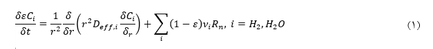 معادله ­ی تعادل جرم کلی فاز گاز در فرآیند احیا مستقیم
